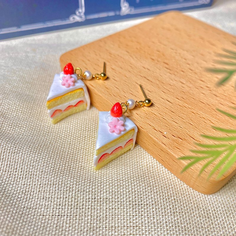 Strawberry Cream Cake Earrings - Miniatures - Earrings & Clip-ons - Pottery Pink