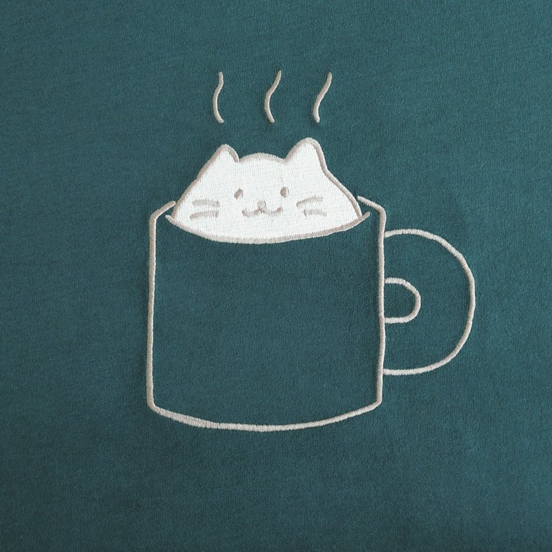 a cup of cat soup t-shirt : green - 女 T 恤 - 棉．麻 綠色