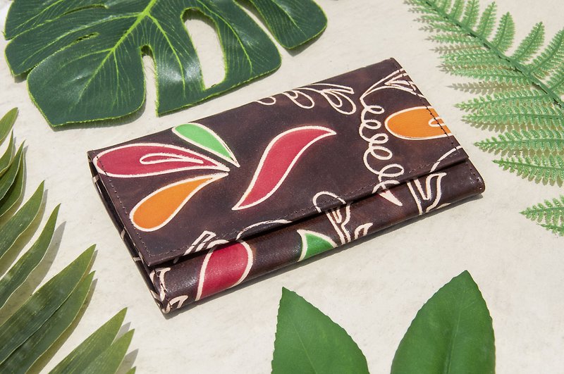 Valentine's Day gift handmade goat leather wallet/hand-painted Japanese style leather wallet/long wallet-Tropical Rainforest - Wallets - Genuine Leather Multicolor