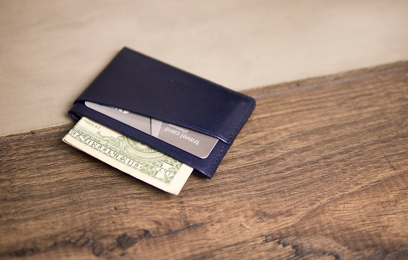 Alto Light Business Card Holder - Navy Blue Card Holder Clips [Additional Text Laser Engraving] - Card Holders & Cases - Genuine Leather Blue