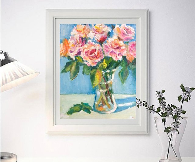 日野 皖 「 薔薇 」 油絵 ・ 油彩画 F4 ( 4号 )　　　絵画 洋画 ばら バラ 花 静物画 華やか 赤い花 ピンクの花 送料無料 :  y2-1371-v : 内田画廊 - 通販 - Yahoo!ショッピング