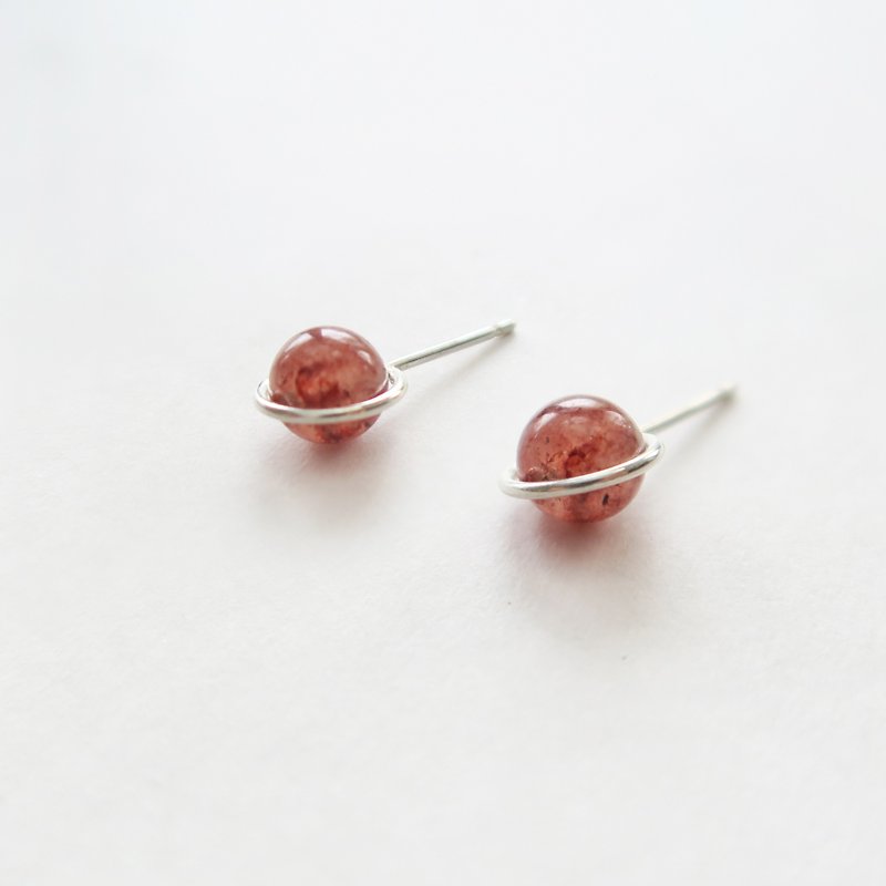 925純銀 銀河圈-草莓晶 耳環 一對 - 耳環/耳夾 - 純銀 紅色