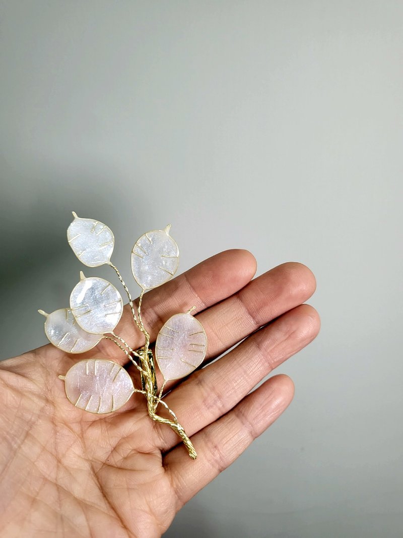 銀扇草。胸針。沾浸藝術花。飾物。生日禮物 - 胸針 - 樹脂 