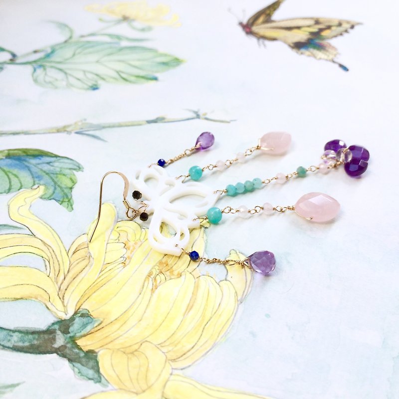 Spring series-butterfly colorful gems earrings-14kgf - ต่างหู - เครื่องเพชรพลอย หลากหลายสี