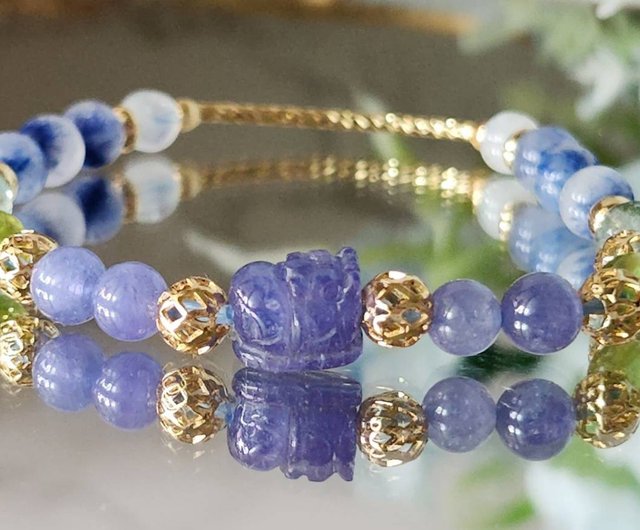 石貔貅ブレスレット-石-グリーン-ブルーライン石-ムーンストーン