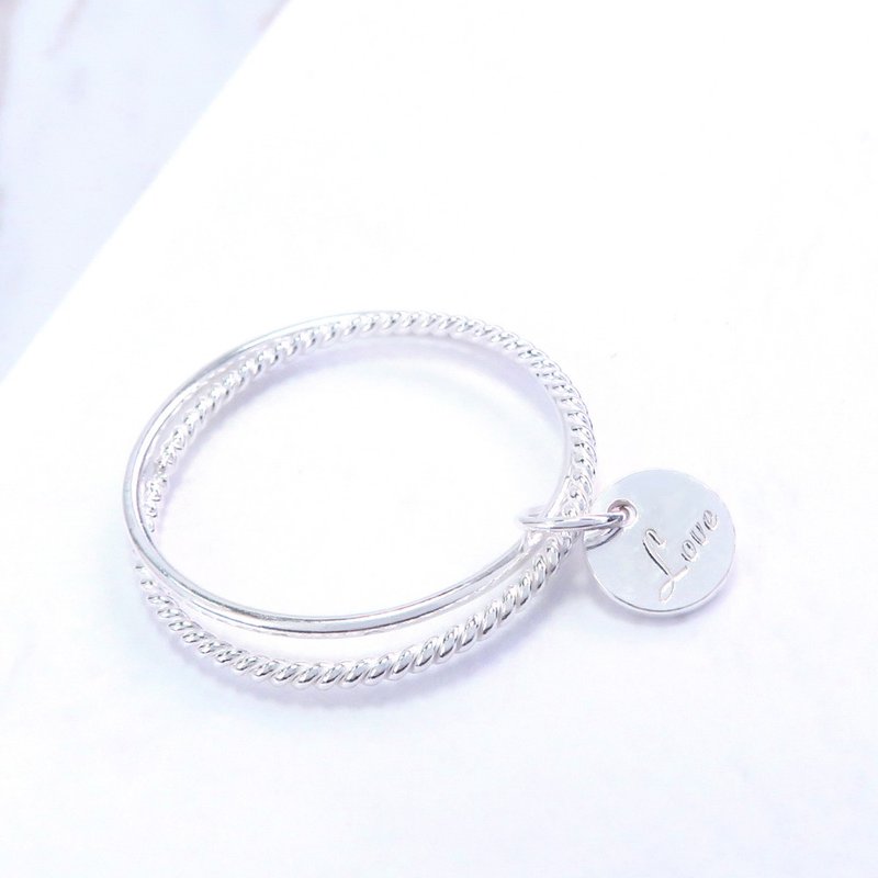 戒指 Love小圓牌 925純銀戒指 - 戒指 - 純銀 銀色