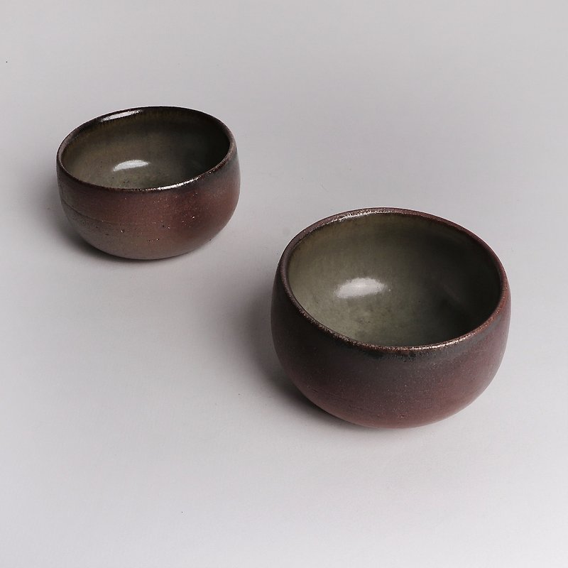 Ming bud kiln l wood burning texture olive green patty cup to cup - Teapots & Teacups - Pottery Multicolor