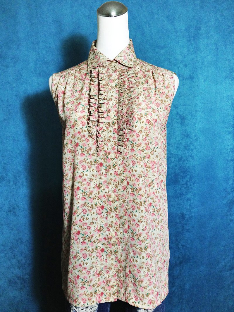 Ping-pong vintage [vintage shirt / Nippon Floral flouncing sleeveless vintage shirt] abroad back VINTAGE - เสื้อเชิ้ตผู้หญิง - เส้นใยสังเคราะห์ หลากหลายสี