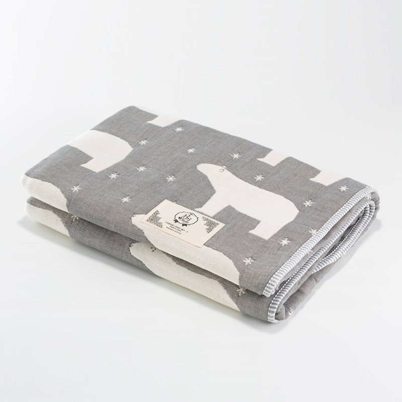 【日本製三河木綿】六重紗布被厚款－守護星北極熊(灰)M號 - 被/毛毯 - 棉．麻 