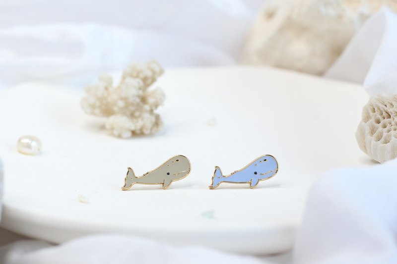 抹香鯨 Sperm whale 海洋生物 夾式耳環 生日禮物 紙盒包裝 - 耳環/耳夾/耳骨夾 - 琺瑯 多色