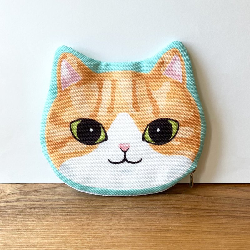 Meow cat Brown and white head shape small bag pouch - กระเป๋าเครื่องสำอาง - วัสดุอื่นๆ สีน้ำเงิน