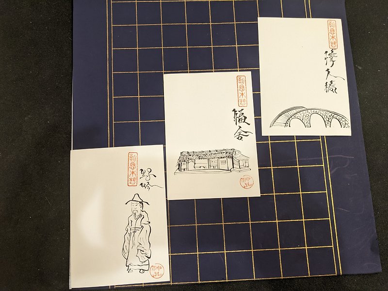 Hand-drawn on Old Postcards, one set three cards #13,14,15 - การ์ด/โปสการ์ด - กระดาษ สีดำ