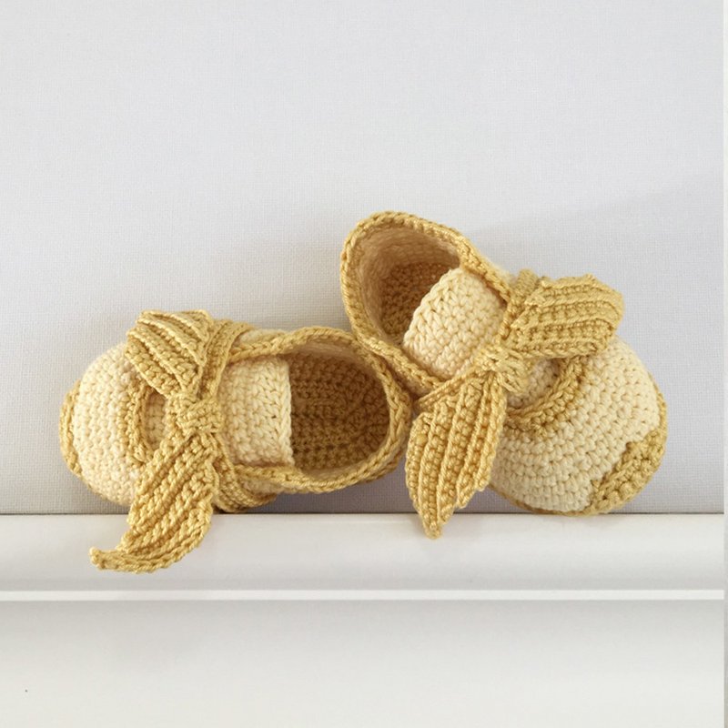 Bow Baby Booties, Girl Crochet Shoes, Socks, Sneaker, Boots, Footwear for Kids - 嬰兒鞋/學步鞋 - 棉．麻 黃色