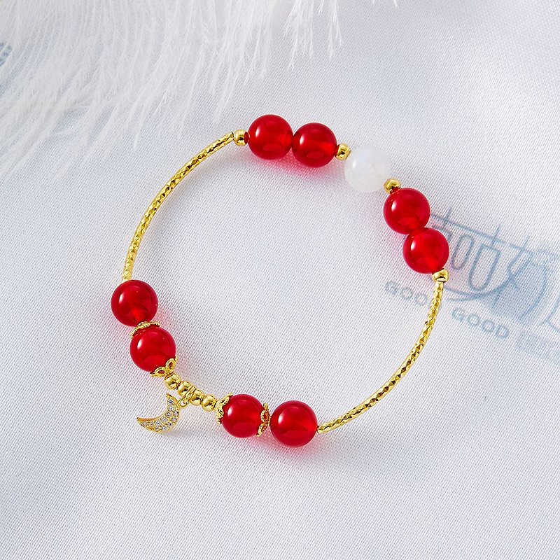 Woman Stone Natural Red Agate Moon Bracelet - (Consecration included) - สร้อยข้อมือ - คริสตัล สีแดง
