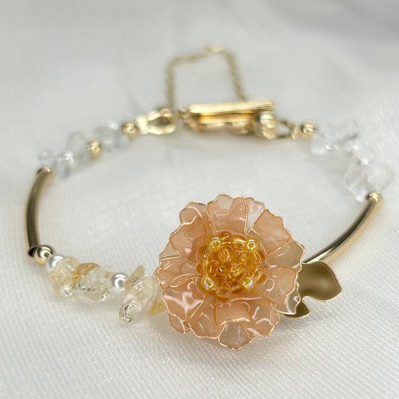 【橘色野菊x黃水晶-水晶花手鍊】11月生日花生日石 花言日和 - 耳環/耳夾/耳骨夾 - 樹脂 