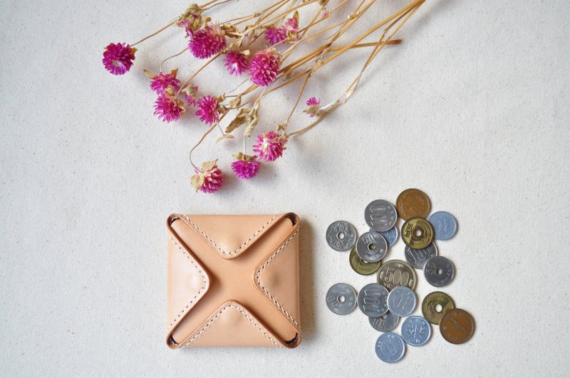 四方多開口皮革零錢包-原色 - 零錢包/小錢包 - 真皮 