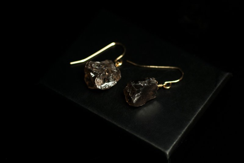 天然茶晶原石耳環 - 耳環/耳夾/耳骨夾 - 水晶 咖啡色