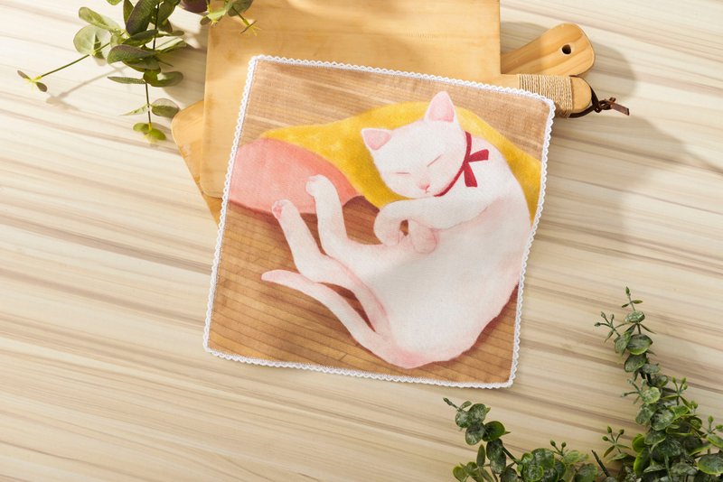 Illustrative handkerchief(Sleeping cat) - Handkerchiefs & Pocket Squares - Cotton & Hemp Yellow