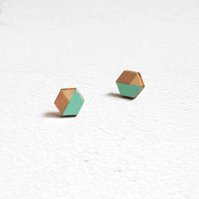 Earrings Earrings Clip-On Wooden Gold-plated Geometry Hand-Drawn Hexagon Hand-made Ornaments Gifts - Earrings & Clip-ons - Wood Gold