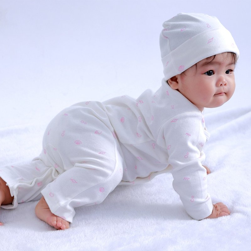 【Deux Filles Organic Cotton】Pink shell baby long-sleeved jumpsuit / fart cover 3~12 months - Onesies - Cotton & Hemp Pink