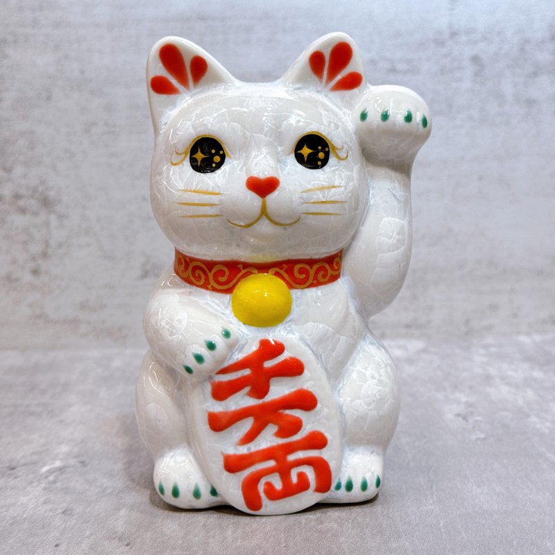 【白福萬両】日本清水燒招財貓 | 花結晶 白 - 千万両  左 - 擺飾/家飾品 - 瓷 白色