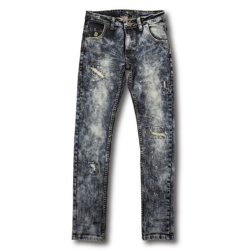 [INNATE] Skinny tannin ultra-narrow elastic destroying enzyme wash jeans-vintage blue - กางเกงขายาว - ผ้าฝ้าย/ผ้าลินิน สีน้ำเงิน