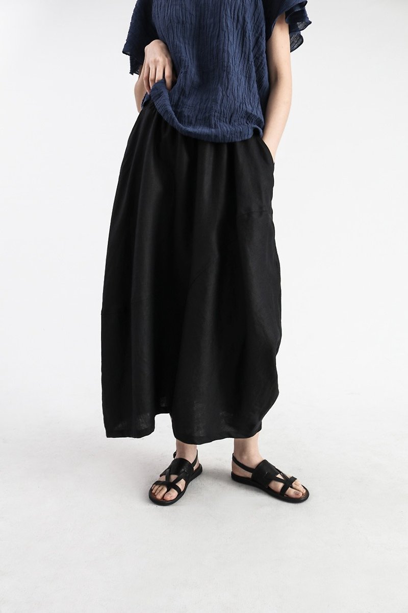 【Made-to-order】Black linen skirt - Skirts - Cotton & Hemp Black