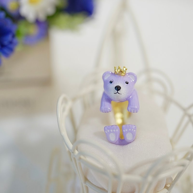 [Take me to see the lavender] Handmade by craftsmen‧18K gold and Bronze crown bear ring - General Rings - Copper & Brass 