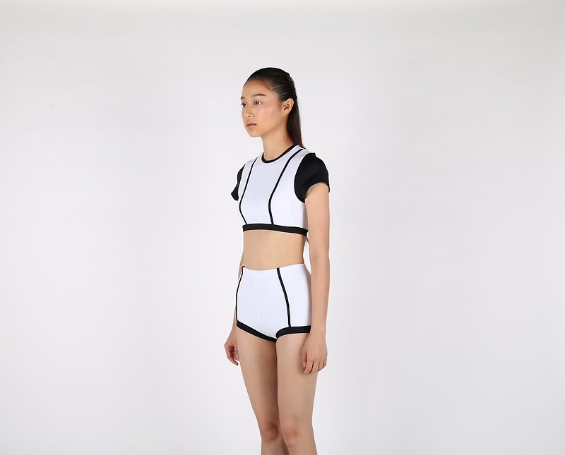 Parallel Line set - White / two-piece sleeve swimwear / L - 水着 - その他の素材 ホワイト