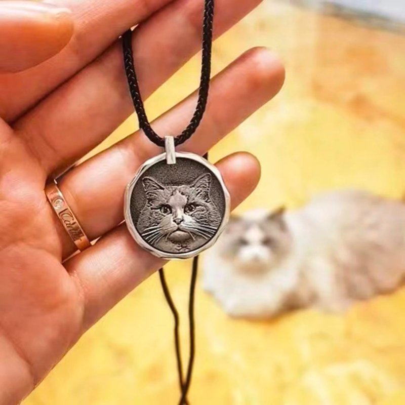 Customized hairy children, sterling silver necklaces, cat and dog portraits - Necklaces - Sterling Silver 