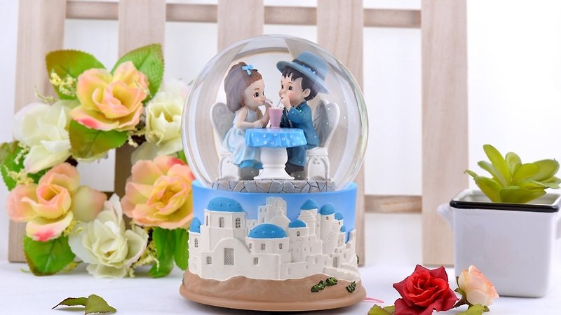 甜甜蜜蜜 希臘愛琴海 水晶球音樂盒 情人節 結婚 生日禮物 居家擺飾 - 裝飾/擺設  - 玻璃 