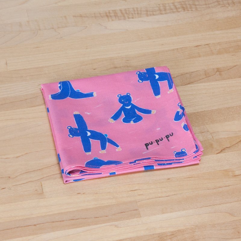 Handkerchief yoga bear - Handkerchiefs & Pocket Squares - Cotton & Hemp Pink