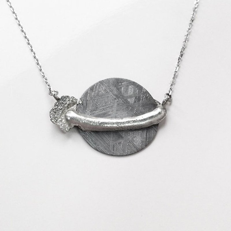 Planet with a Shooting Star Meteorite Necklace, Handmade Pendant - Necklaces - Gemstone Silver