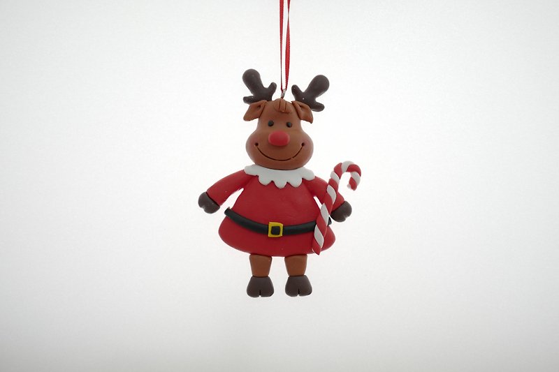 Christmas moose strap - พวงกุญแจ - ดินเผา สีแดง
