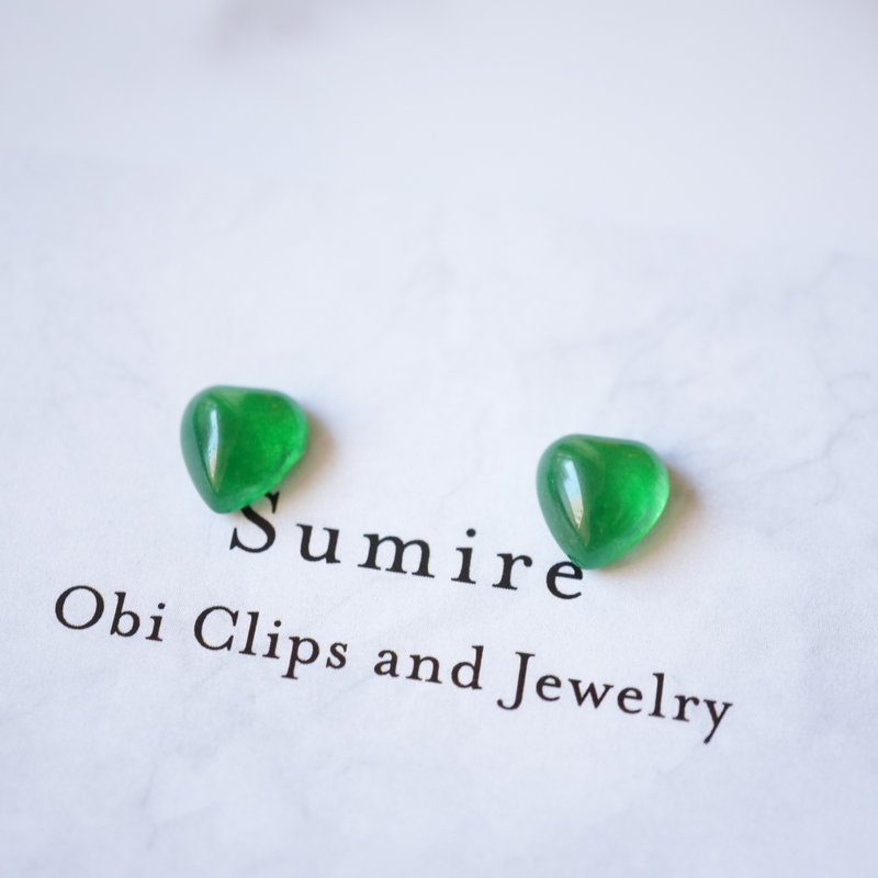 Green Onyx Agate Heart Earrings | Natural Stone x Gentle Green Sparkle - Earrings & Clip-ons - Gemstone Green