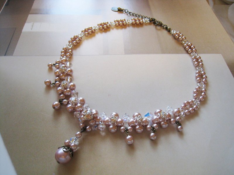 Silky Pearl & Swarovski Crystal Choker / JAG : Pink  Bridal - Necklaces - Crystal Pink
