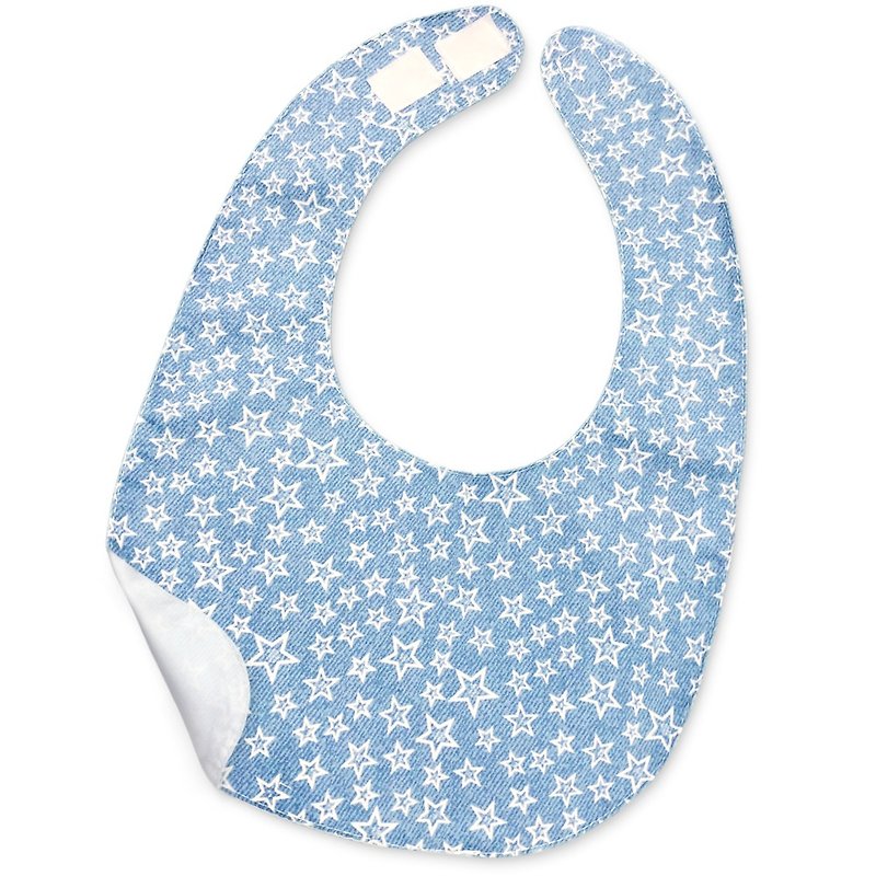 Waterproof bib saliva towel printed cotton denim blue and white stars - ผ้ากันเปื้อน - ผ้าฝ้าย/ผ้าลินิน สีน้ำเงิน