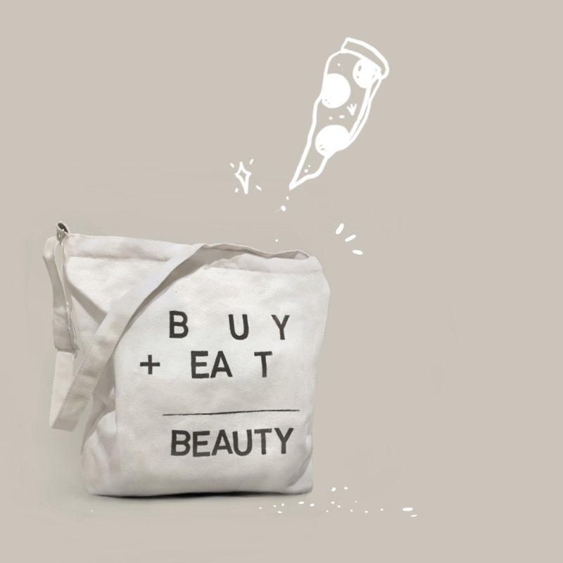 Buy eat //shoulder canvas bag - กระเป๋าแมสเซนเจอร์ - ผ้าฝ้าย/ผ้าลินิน ขาว