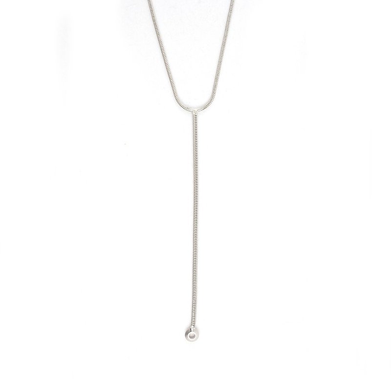 Snake Chain Y-Type Necklace (Bright Silver) - สร้อยคอ - โลหะ สีเงิน