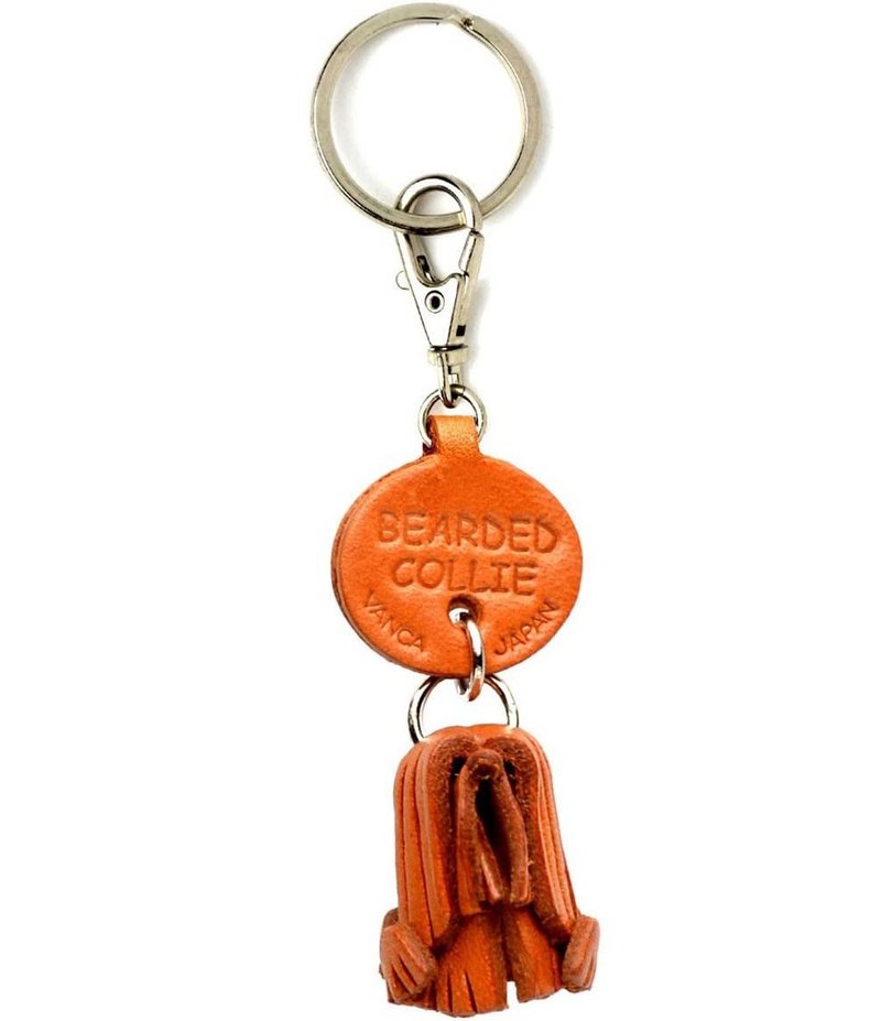 BEARDED COLLIE Leather Keychain handmade in Japan lead charm collar charm VANCA - ที่ห้อยกุญแจ - หนังแท้ สีนำ้ตาล