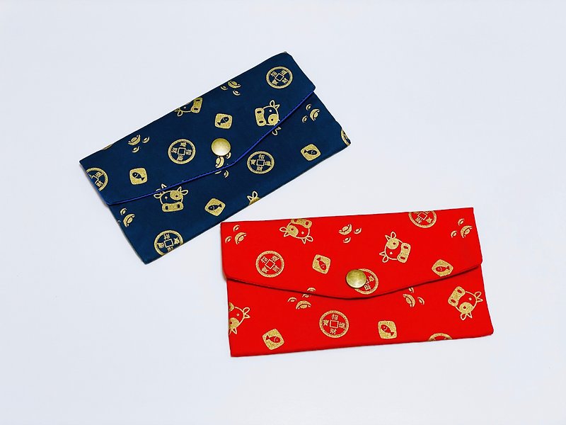 黃金牛  紅包袋/收納袋/存摺袋可免費繡字 - 利是封/揮春 - 棉．麻 紅色