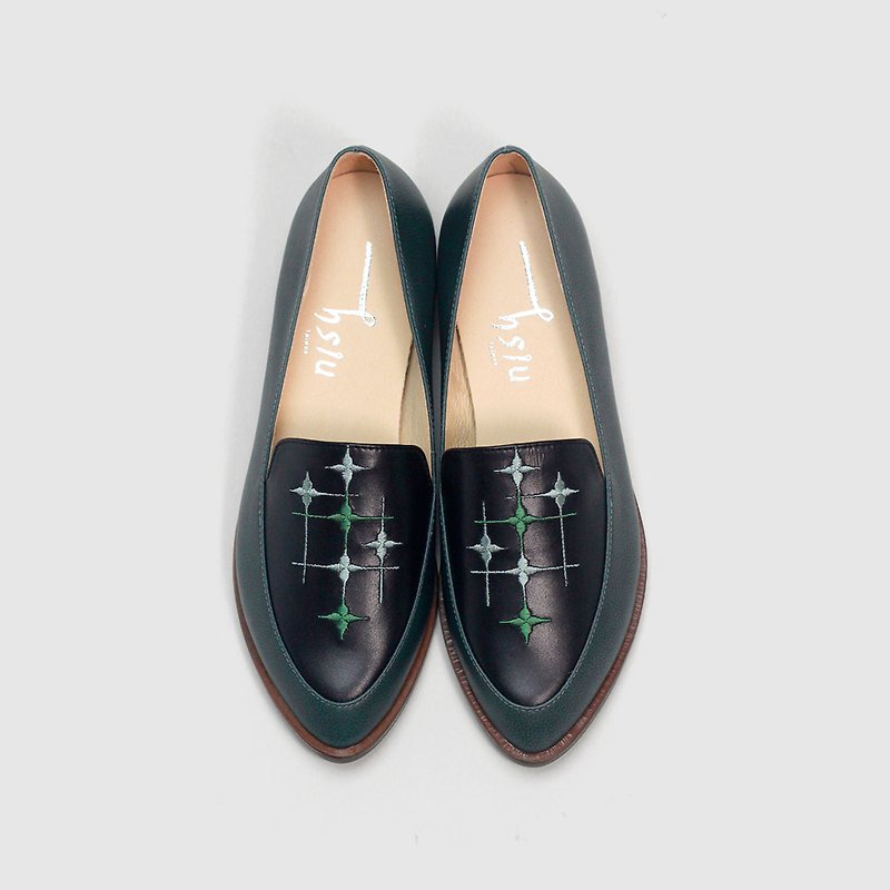Hsiu-embroidery shoes - รองเท้าอ็อกฟอร์ดผู้หญิง - หนังแท้ สีเขียว
