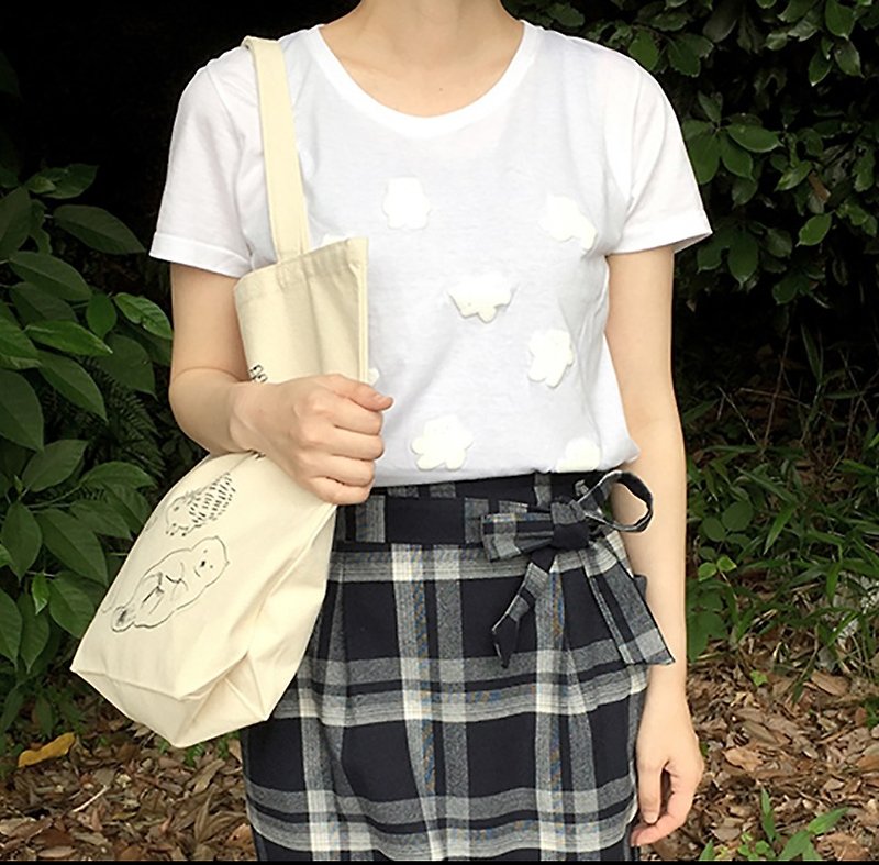 モコモコシロクマTシャツ【ホワイト】新入荷【ネイビー】 - 女襯衫 - 棉．麻 白色