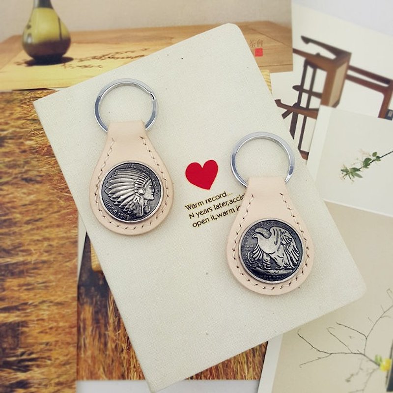[Gift, custom-made] Couple key ring leather key chain handmade creative leather pendant eagle, Indian - Keychains - Paper 