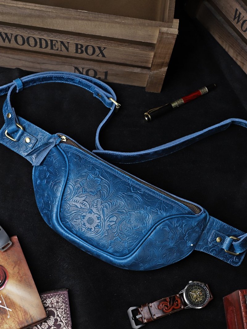 Genuine Leather Men Shoulder Sling Bag Casual Crossbody Messenger Bag - กระเป๋าแมสเซนเจอร์ - หนังแท้ สีน้ำเงิน