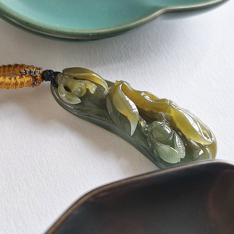 Cicada and Bamboo | Natural Burmese Jadeite Pendant | Jade - Necklaces - Jade 