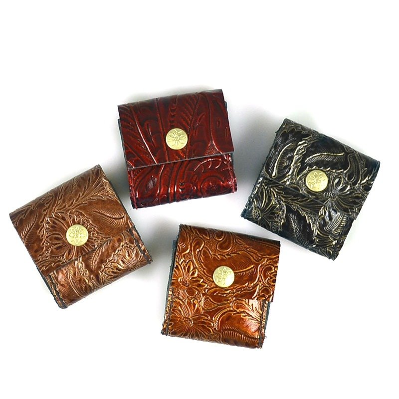 (U6.JP6 Handmade Leather Goods) Hand-made pure hand-stitched PU embossed leather universal coin purse - กระเป๋าใส่เหรียญ - หนังแท้ 