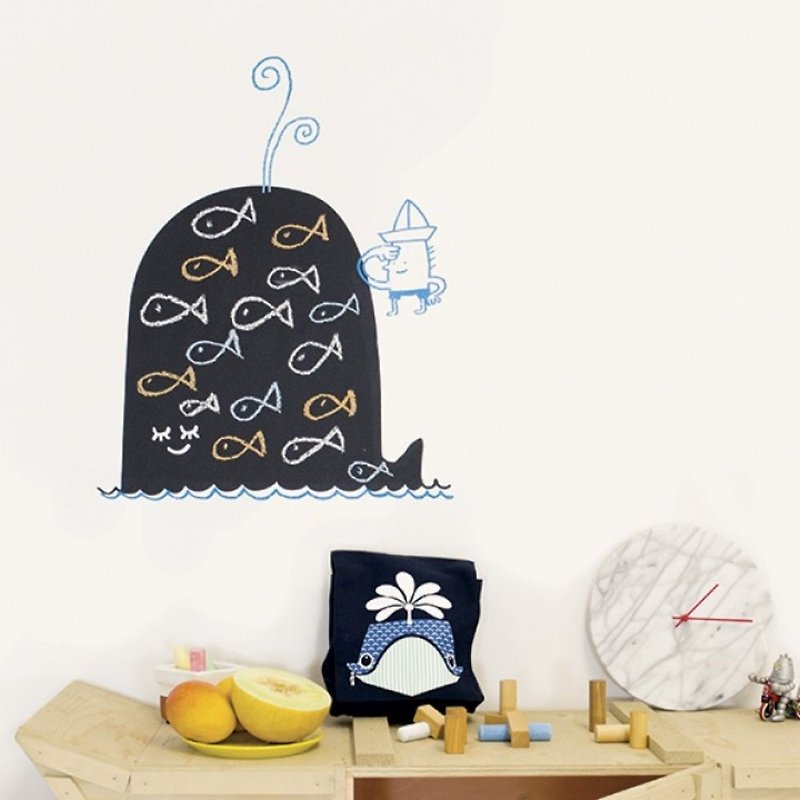 Hand drawn blackboard wallpaper whale - Wall Décor - Other Materials Black
