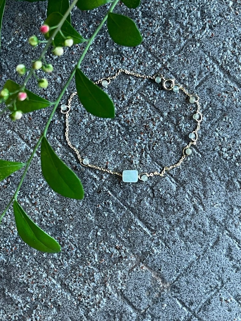 細手鍊 II 緬甸玉白翡方塊X緬玉珠 I 防敏包金保色鍊緬甸A貨翡翠 - 手鍊/手環 - 玉石 