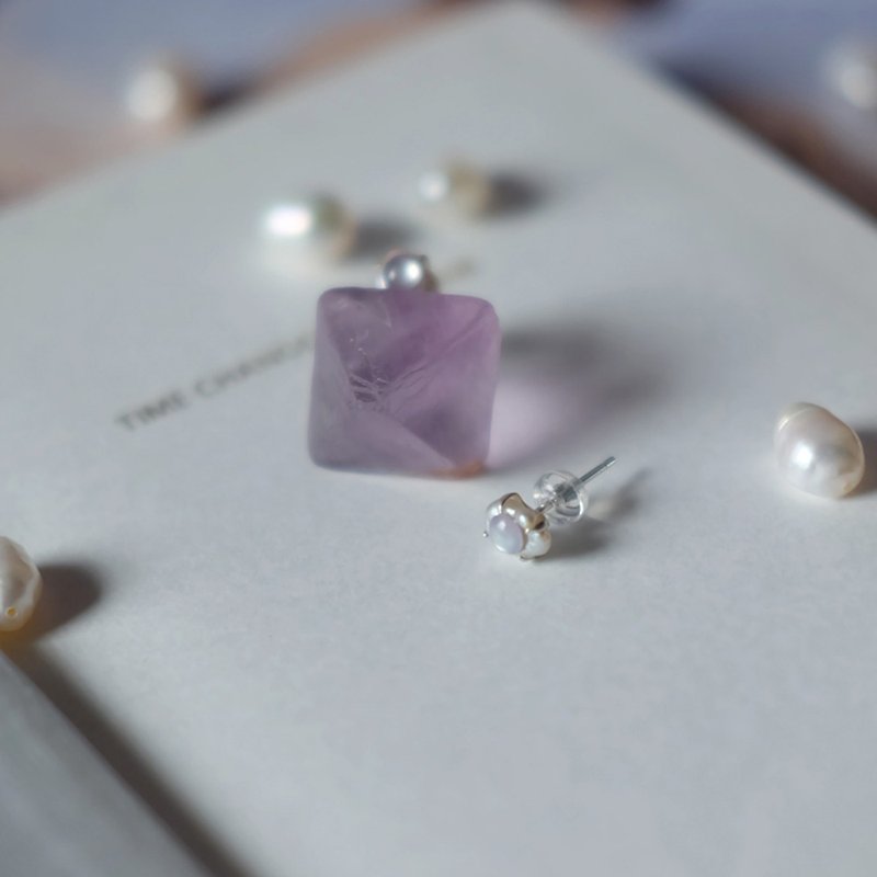 Mermaid Tears Original Hand-made Baroque Pearl Light Purple Shell Daily Small 925 Sterling Silver Stud Earrings - Earrings & Clip-ons - Pearl Silver